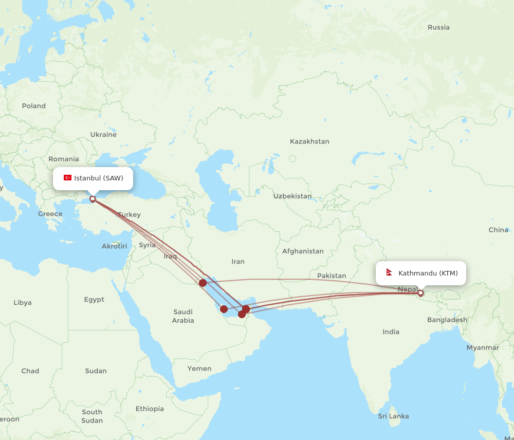 KTM-SAW flight routes
