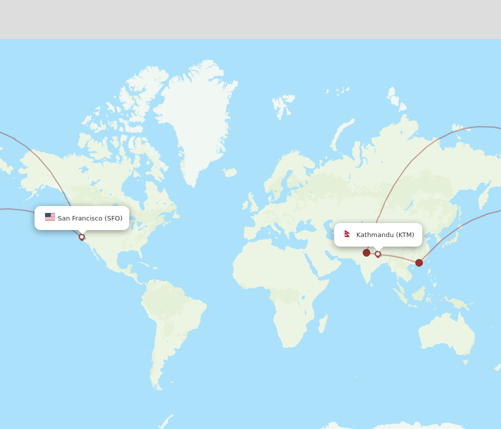 KTM to SFO flights and routes map