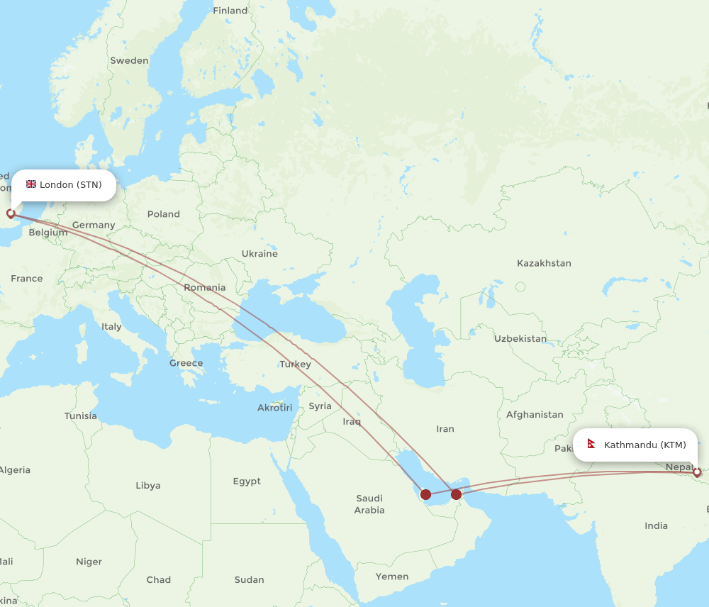 KTM to STN flights and routes map