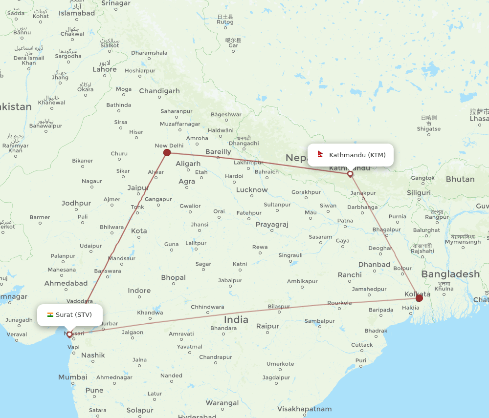 KTM-STV flight routes