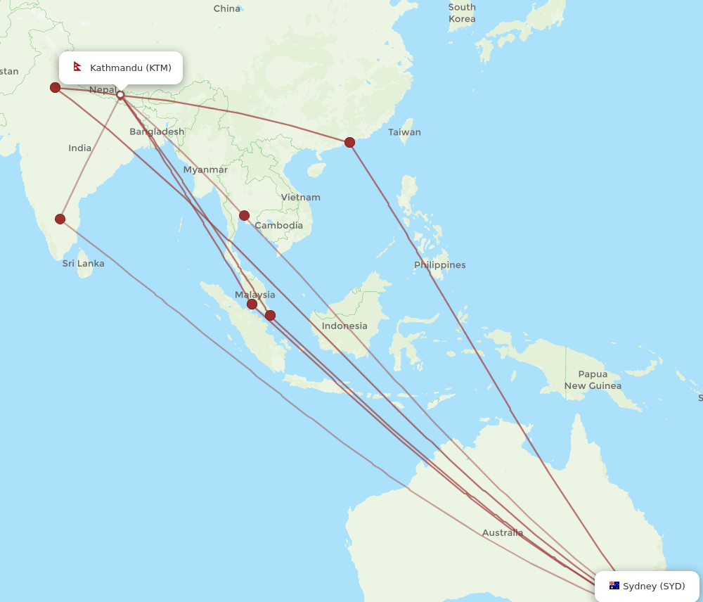KTM to SYD flights and routes map