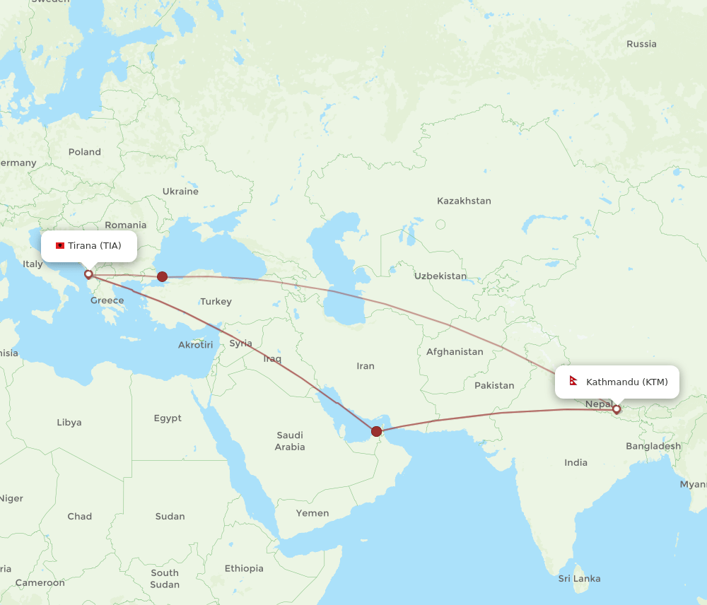 KTM to TIA flights and routes map