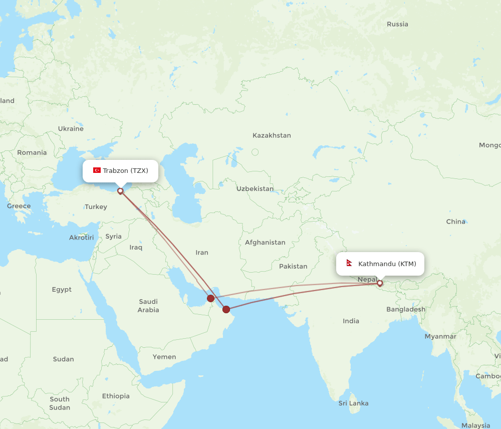 KTM-TZX flight routes