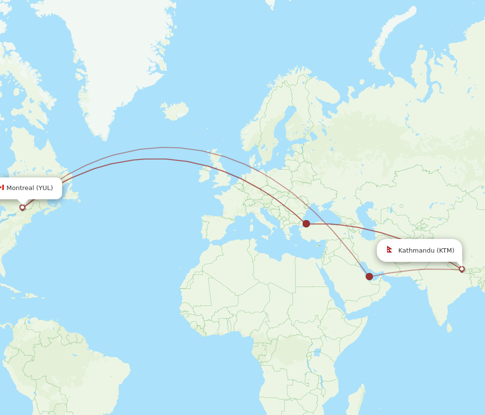 KTM-YUL flight routes