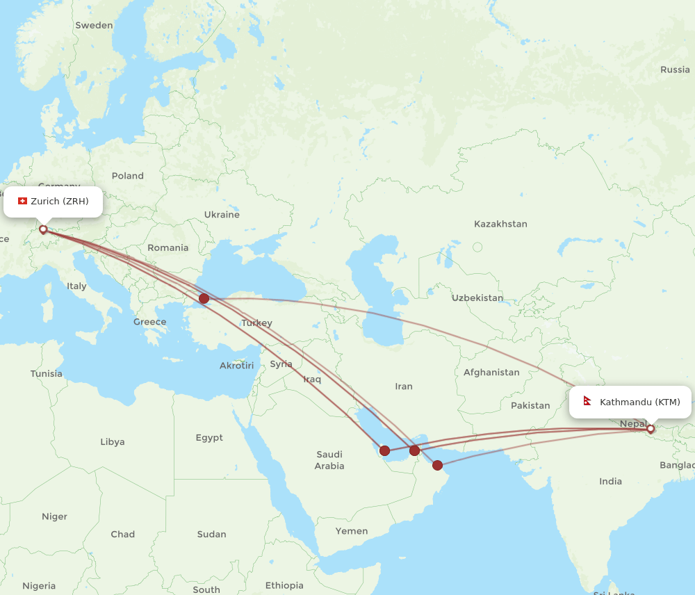 KTM-ZRH flight routes