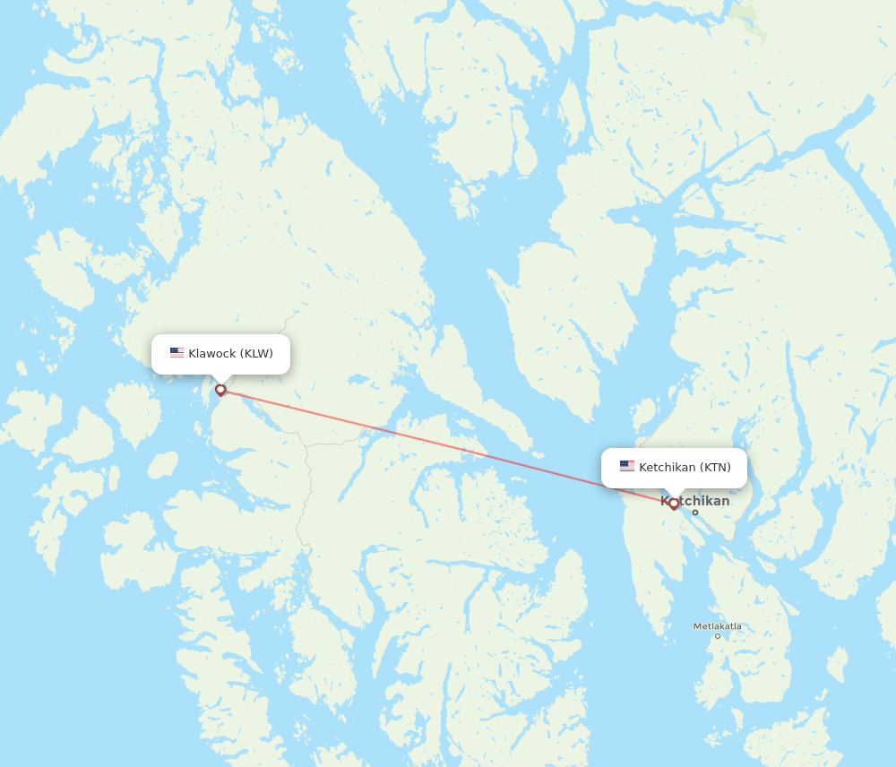 Ketchikan - Klawock route map and flight paths