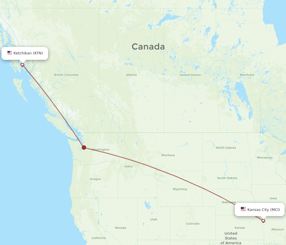 Kansas City - Ketchikan route map and flight paths