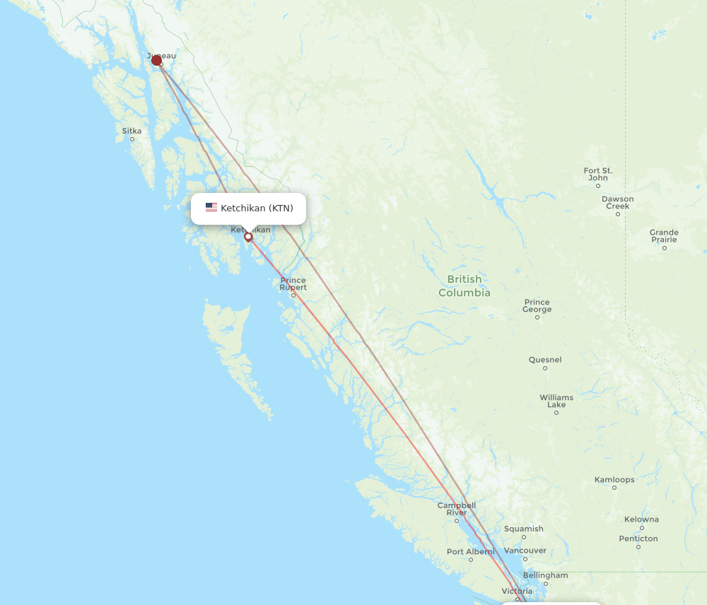 Ketchikan - Seattle route map and flight paths
