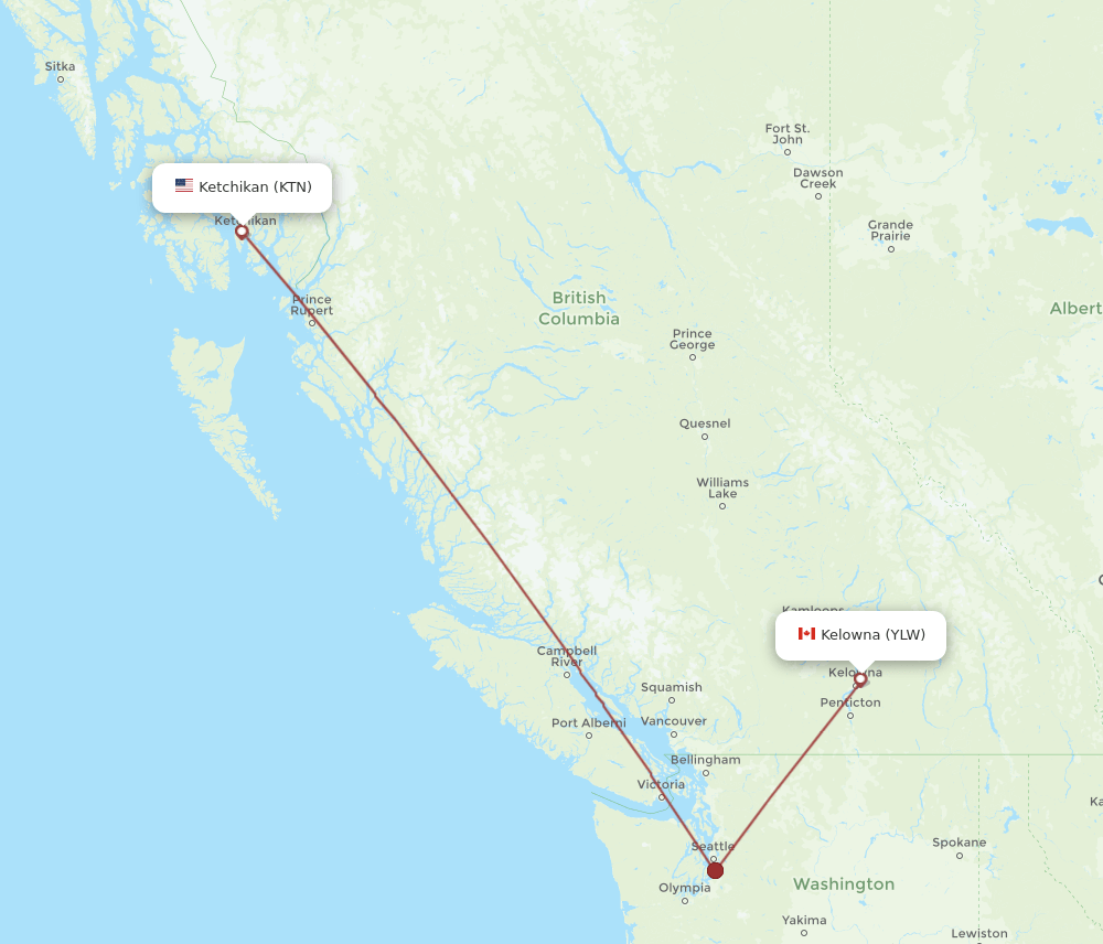 KTN-YLW flight routes