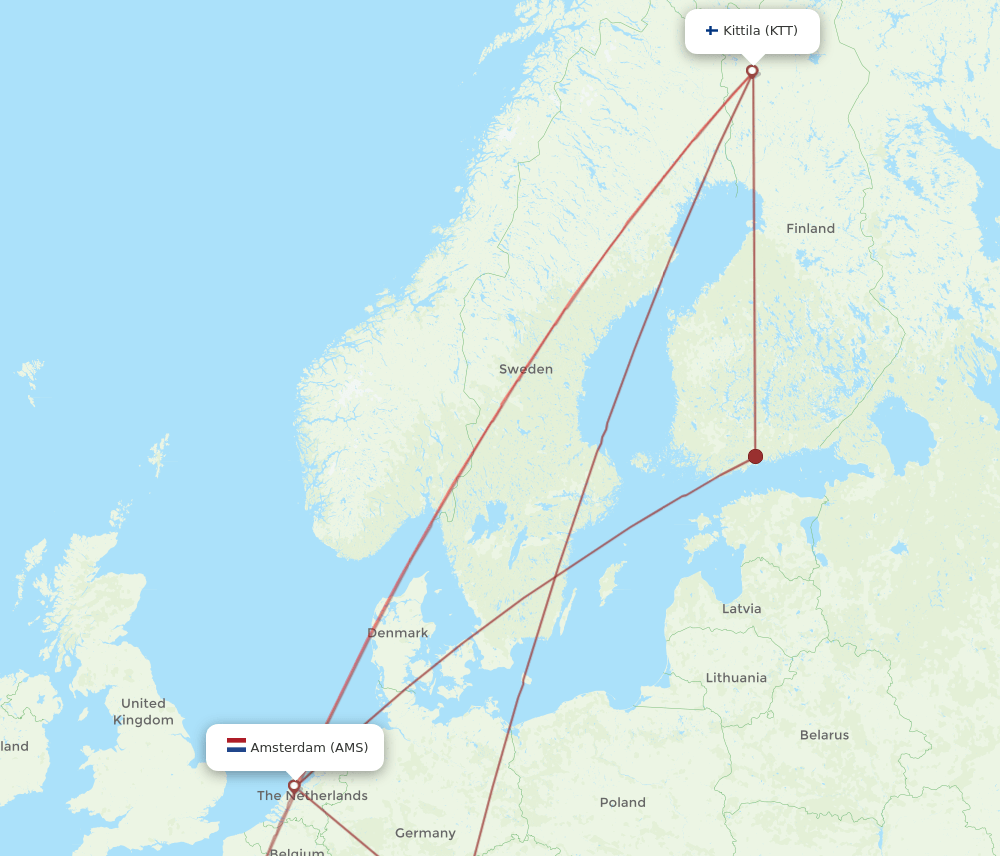 KTT-AMS flight routes