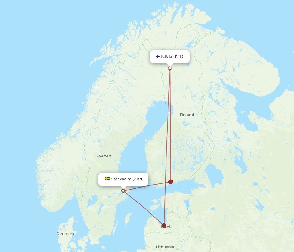KTT to ARN flights and routes map
