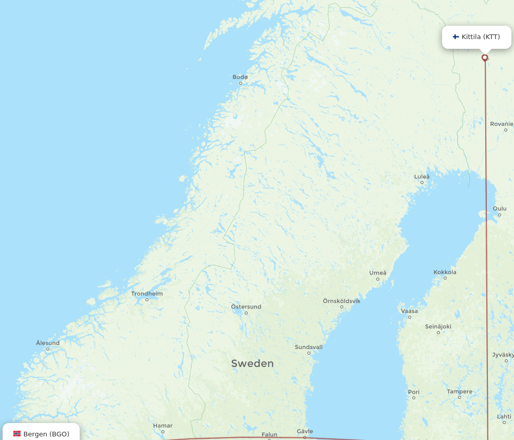 KTT-BGO flight routes