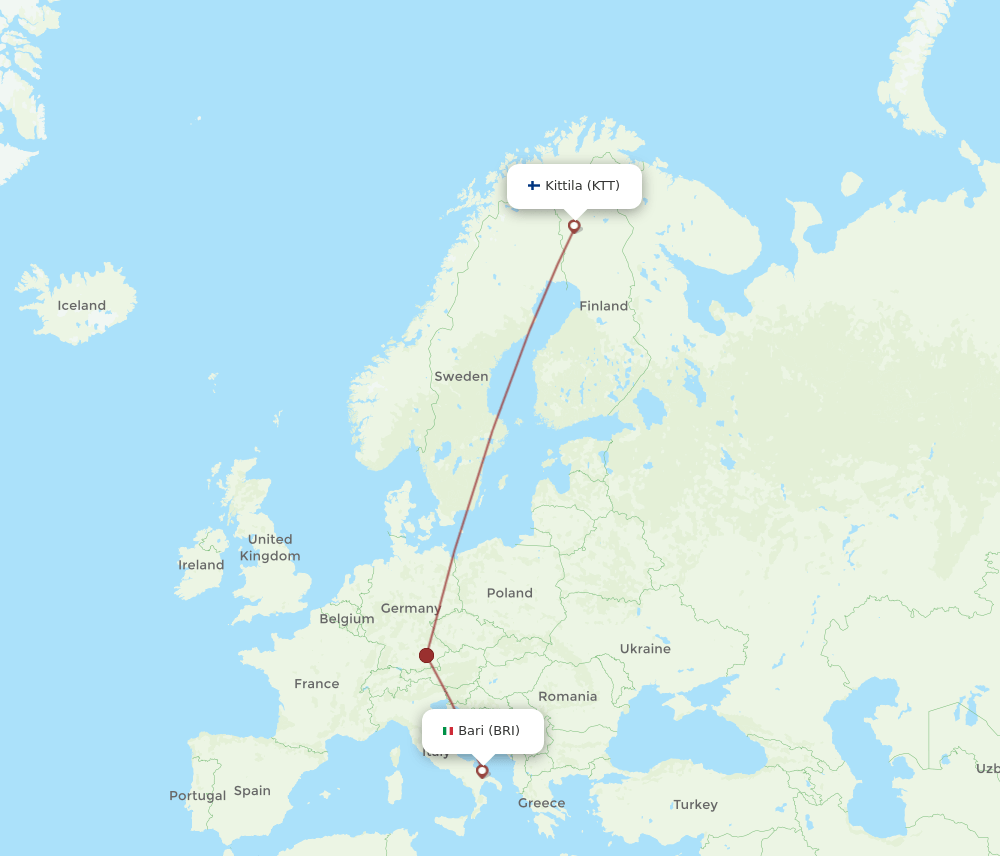 Bari - Kittila route map and flight paths