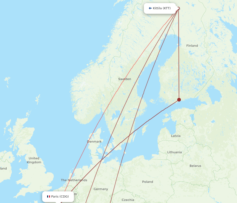 KTT-CDG flight routes