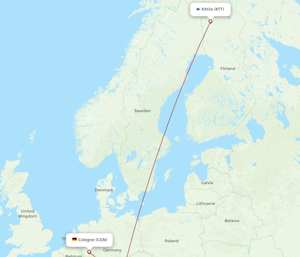 KTT-CGN flight routes
