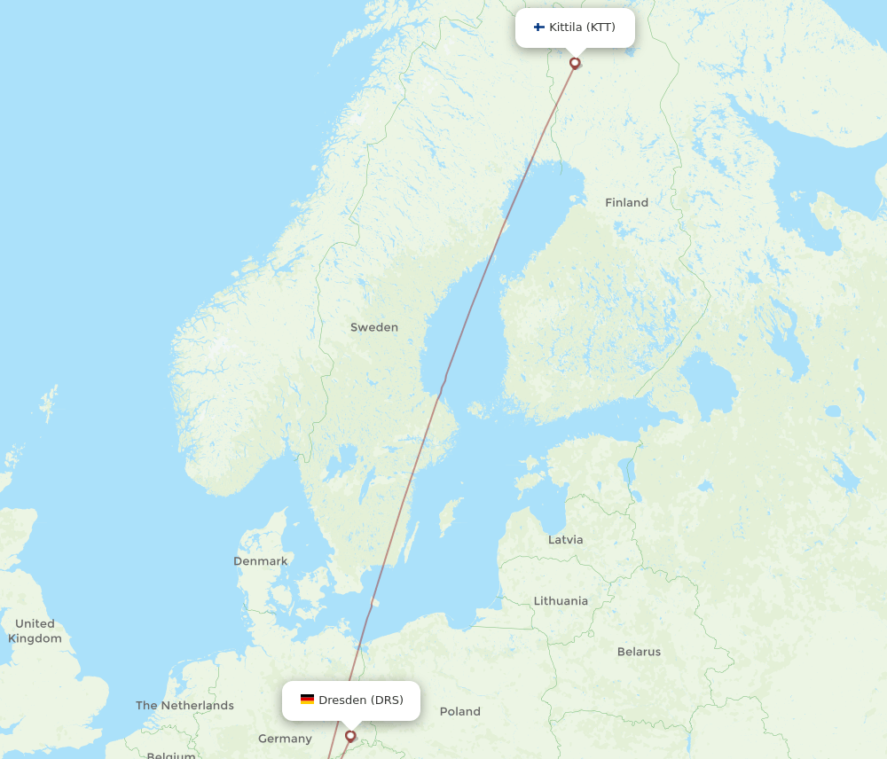 Dresden - Kittila route map and flight paths