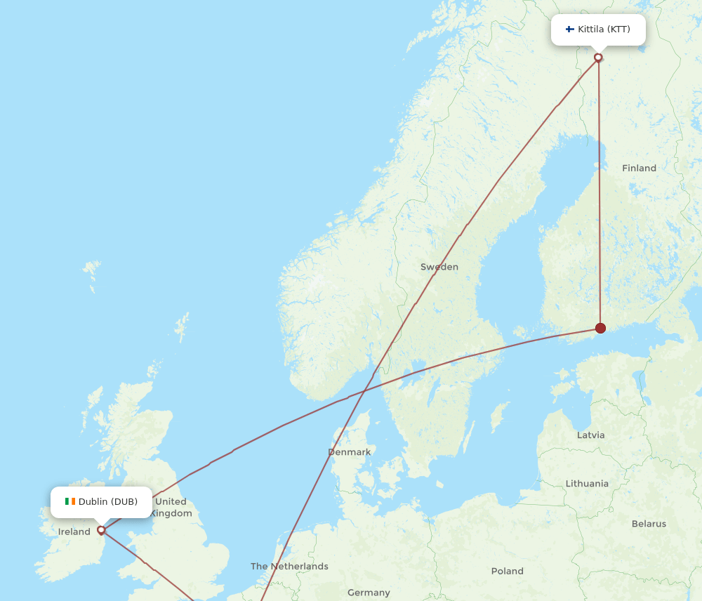 KTT-DUB flight routes