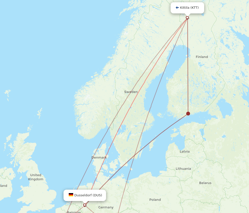 KTT-DUS flight routes