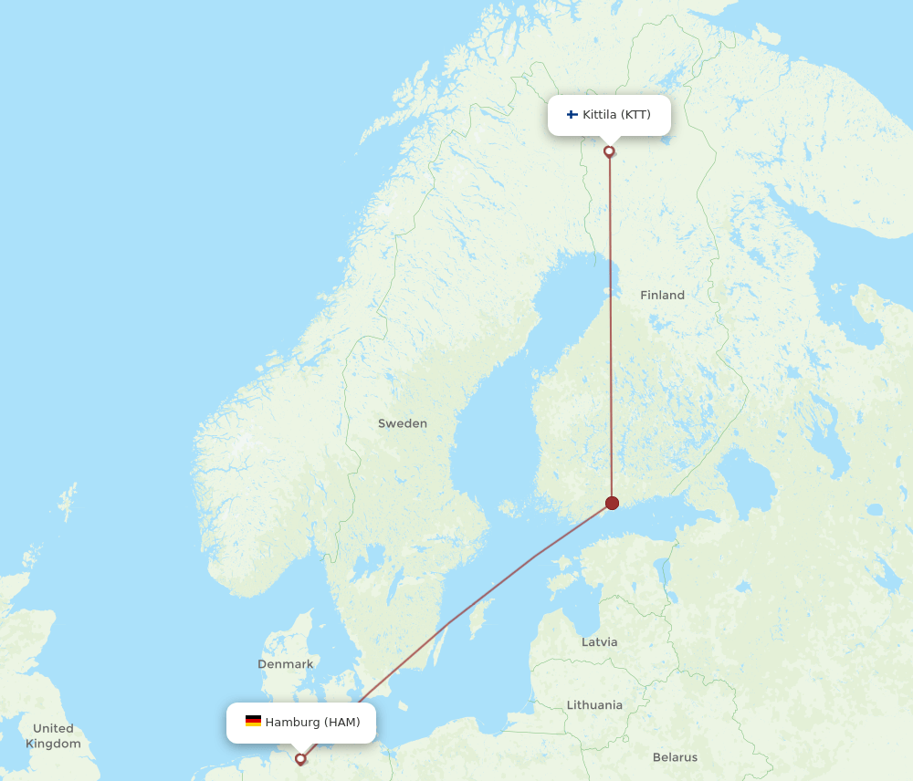 KTT-HAM flight routes