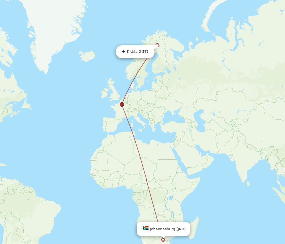 KTT-JNB flight routes