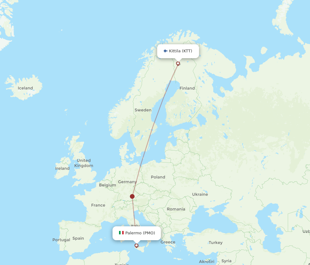 Palermo - Kittila route map and flight paths
