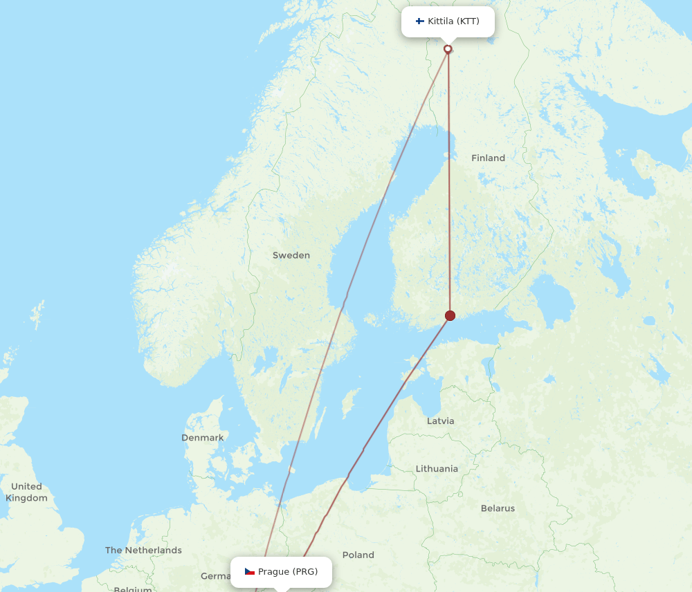 KTT to PRG flights and routes map