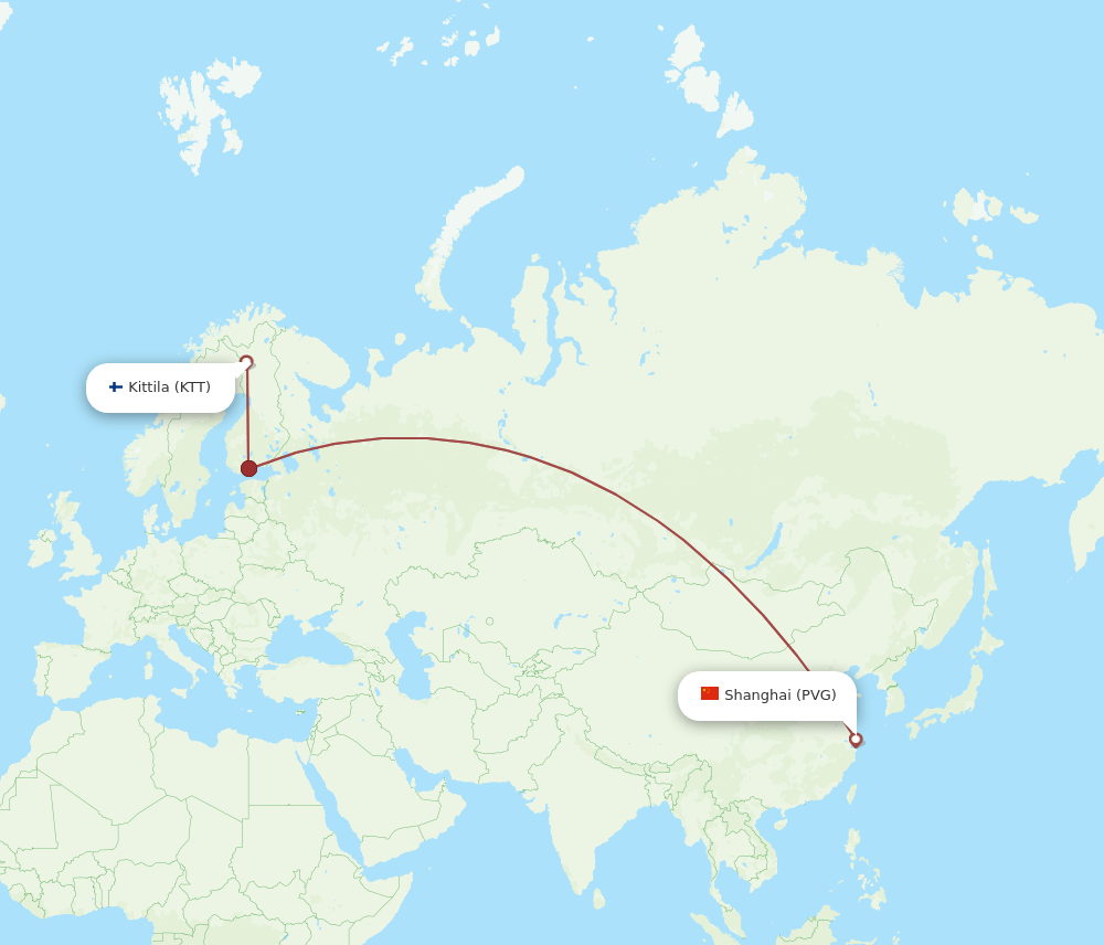 KTT-PVG flight routes