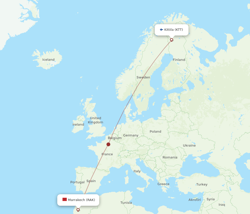 Marrakech - Kittila route map and flight paths
