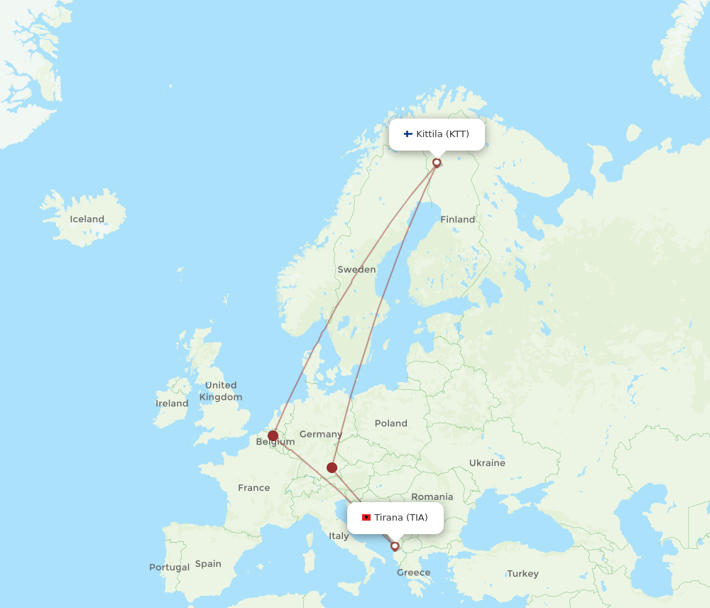KTT to TIA flights and routes map