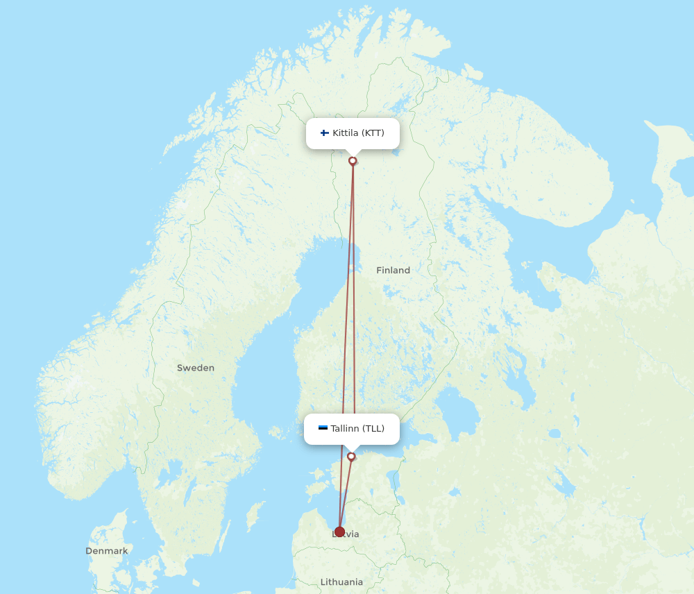 KTT to TLL flights and routes map