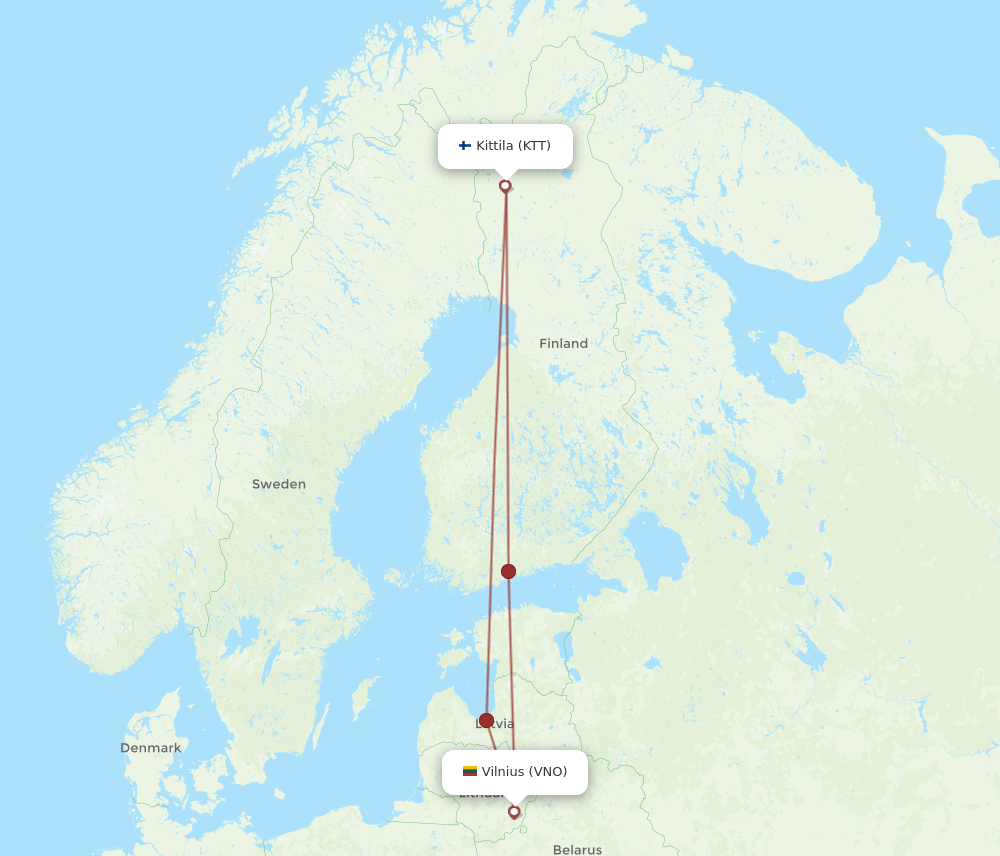 KTT to VNO flights and routes map