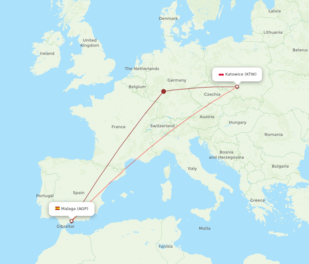 KTW-AGP flight routes