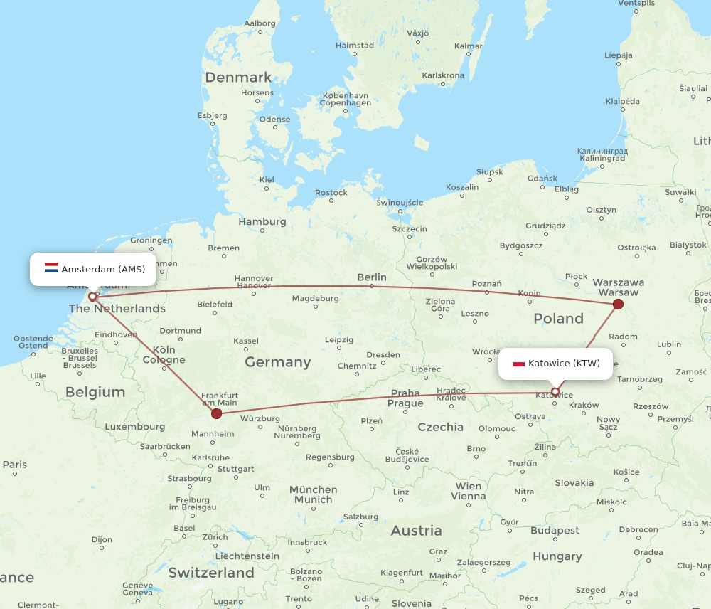 KTW-AMS flight routes