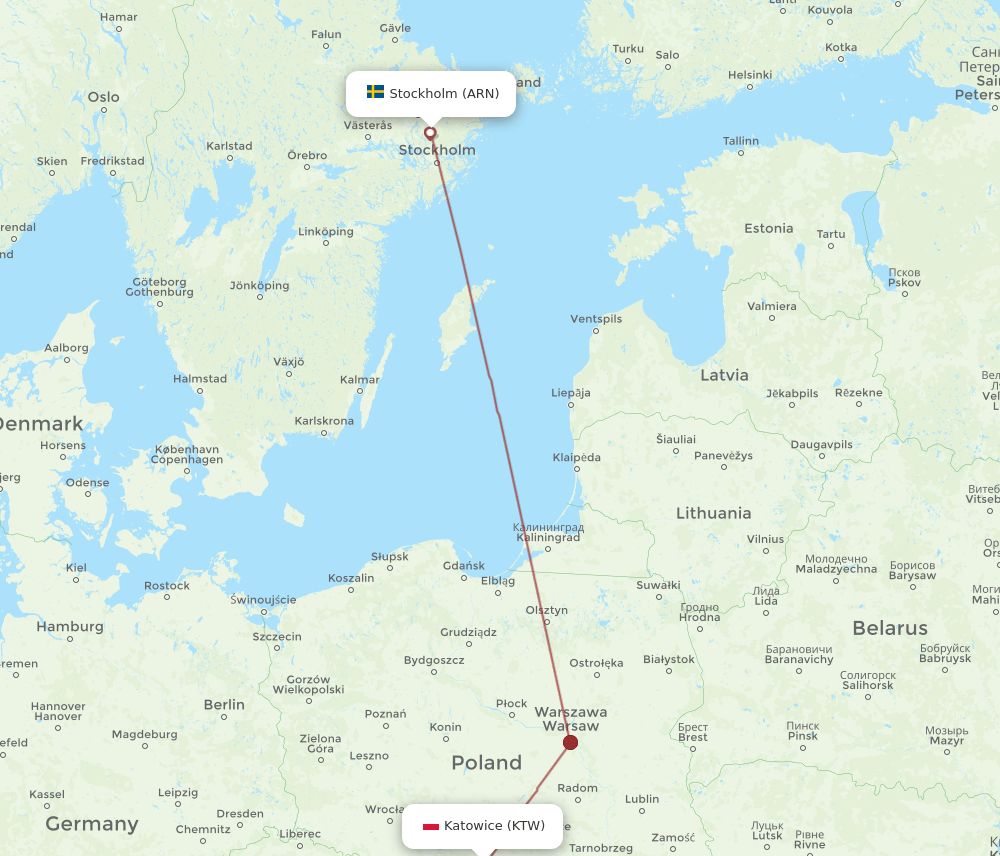 KTW-ARN flight routes