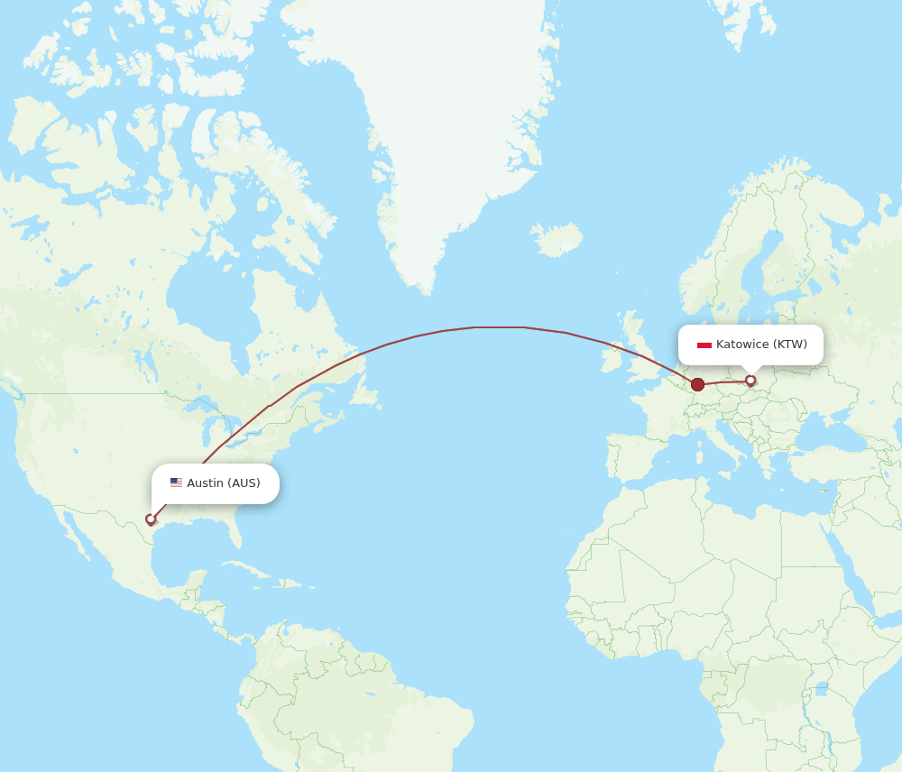 KTW-AUS flight routes