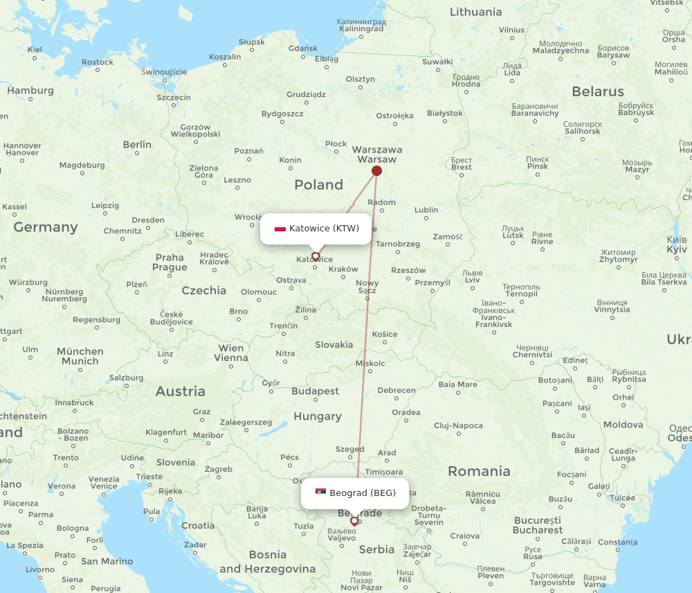 KTW-BEG flight routes