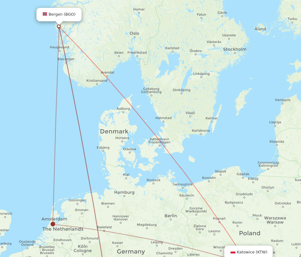 KTW-BGO flight routes