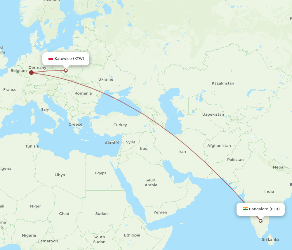 KTW-BLR flight routes
