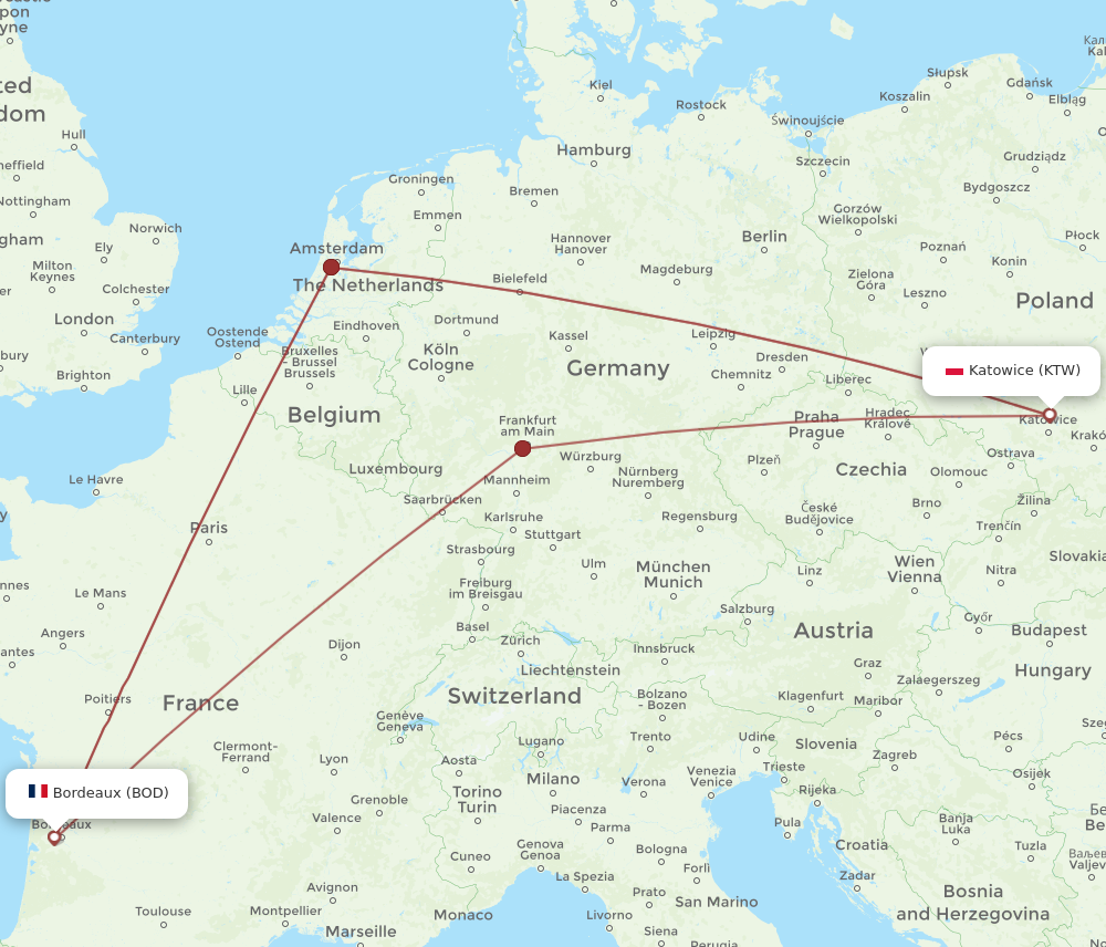 KTW to BOD flights and routes map