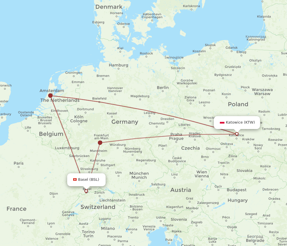 KTW to BSL flights and routes map