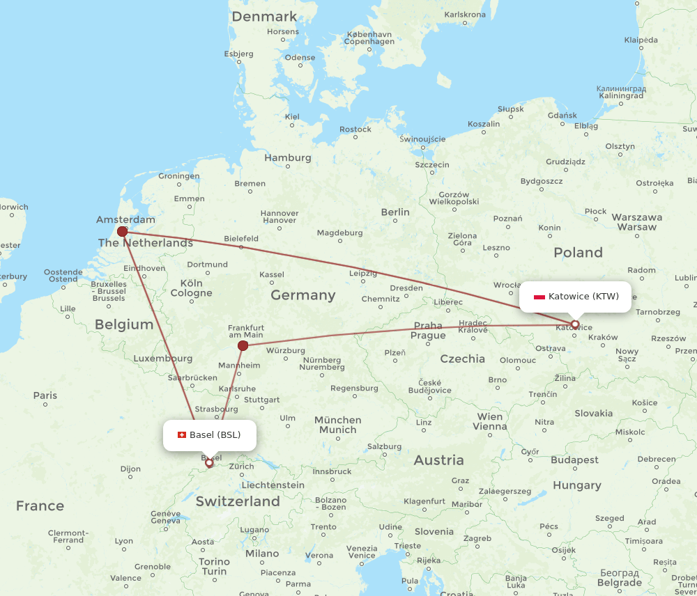 KTW-BSL flight routes
