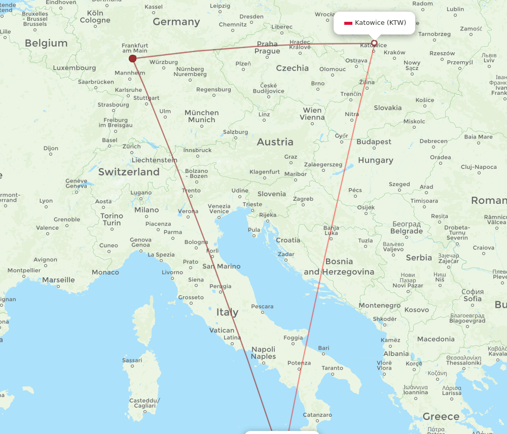 KTW-CTA flight routes