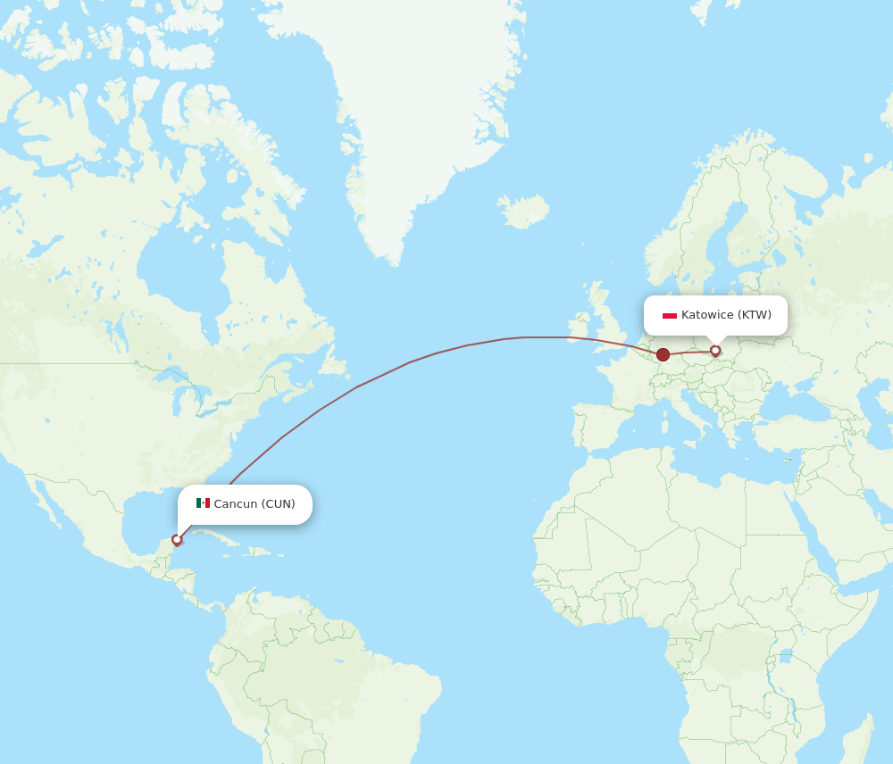 KTW-CUN flight routes