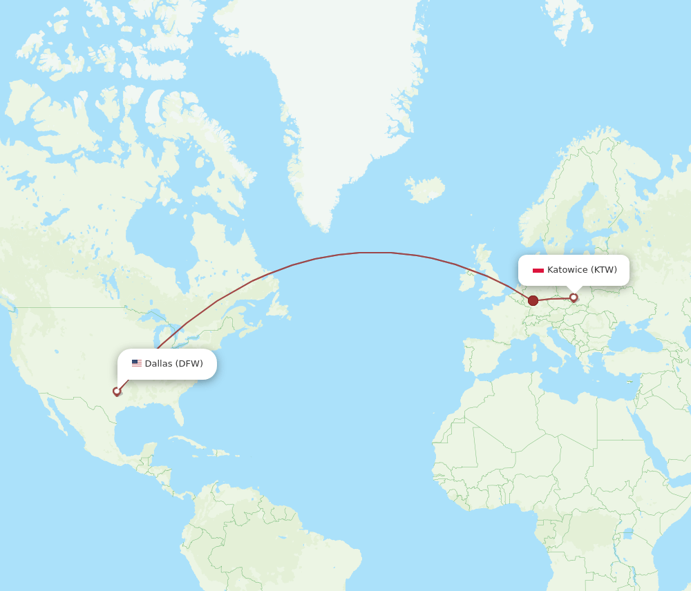 KTW-DFW flight routes