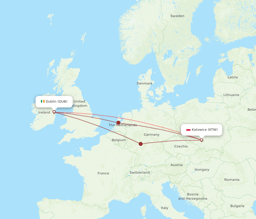 KTW-DUB flight routes