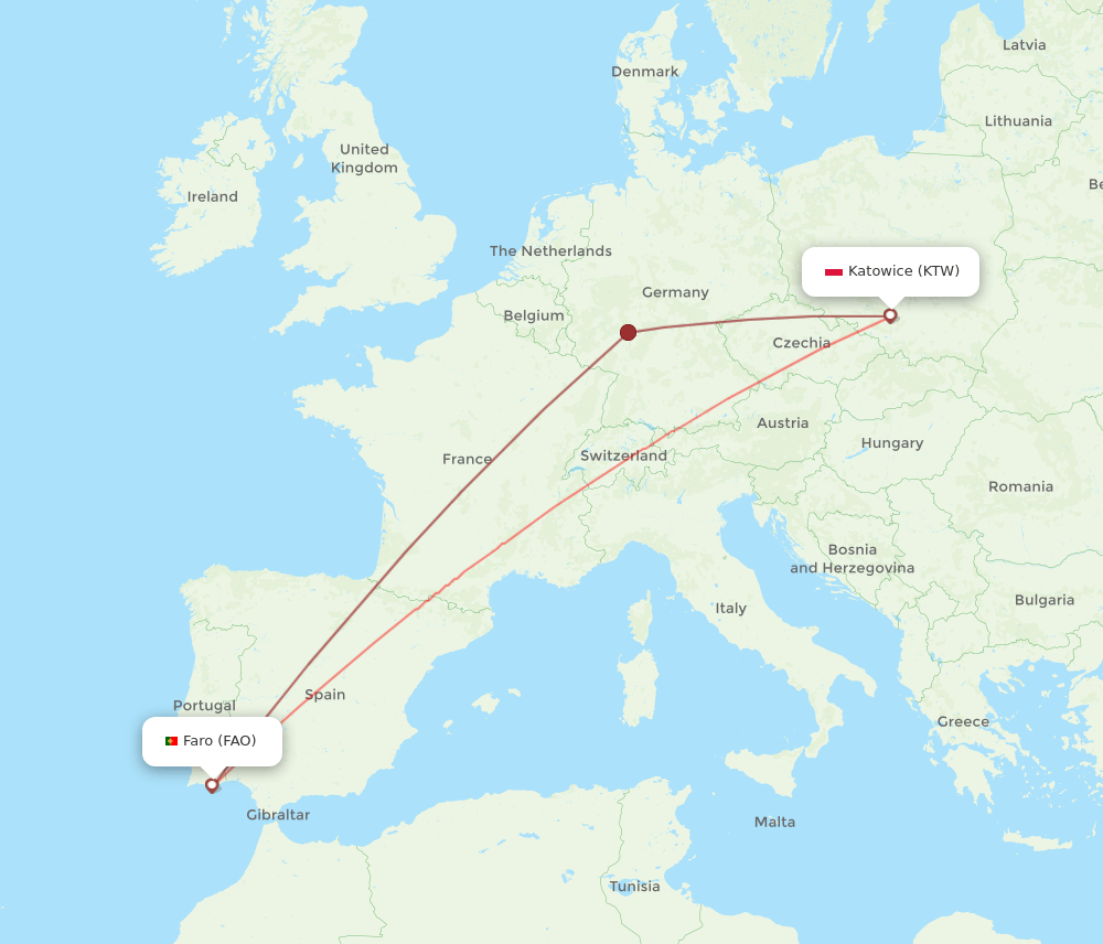 KTW-FAO flight routes