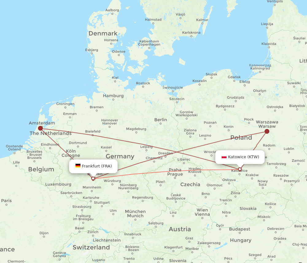 KTW to FRA flights and routes map