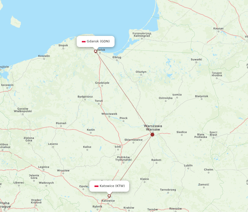 KTW-GDN flight routes