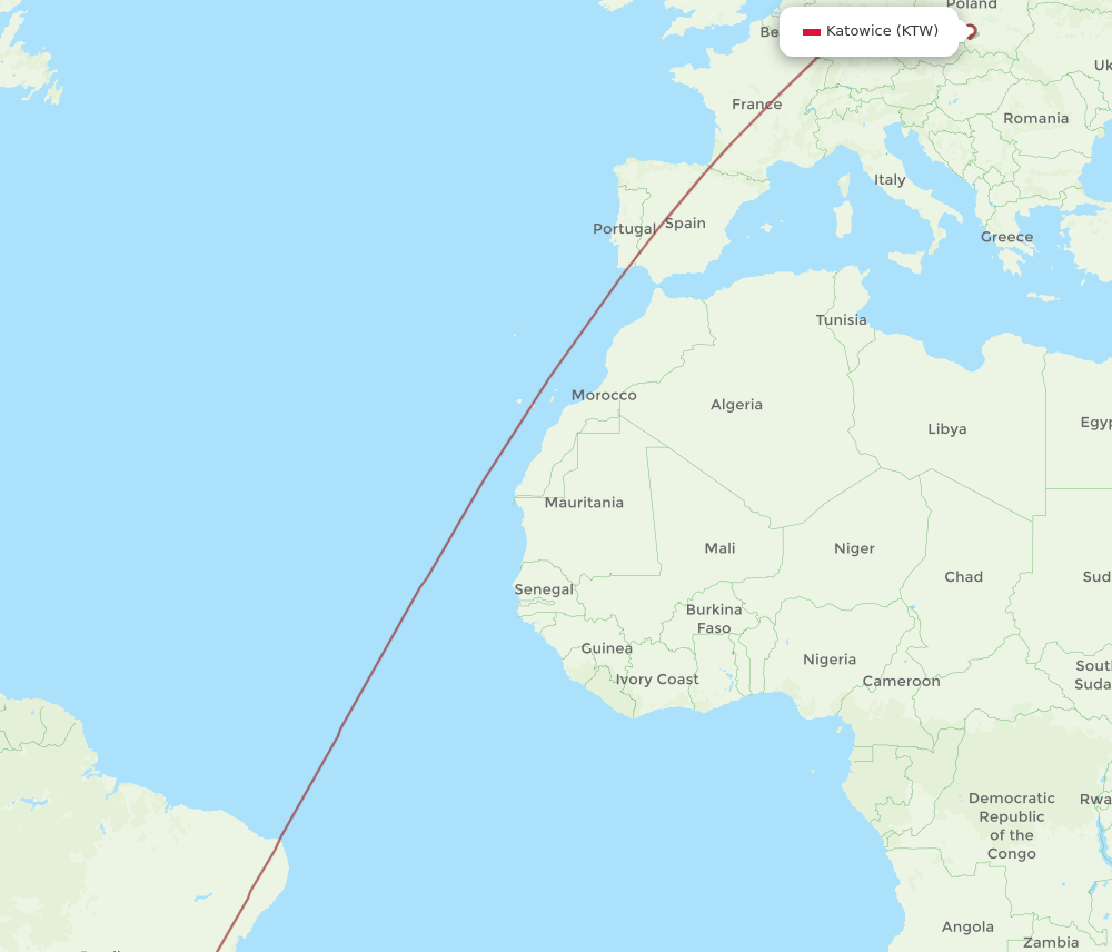 KTW to GRU flights and routes map
