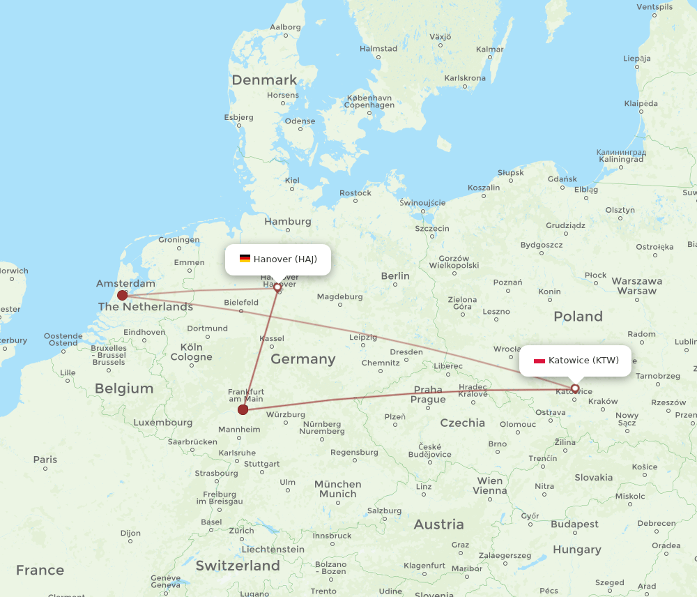 KTW to HAJ flights and routes map